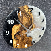 Black and White Mixture Olive Wood Wall Clock - Art Wood Lab