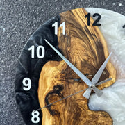 Black and White Mixture Olive Wood Wall Clock - Art Wood Lab