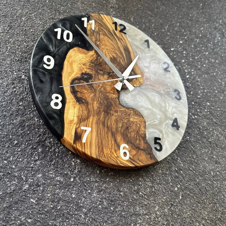 Black and White Mixture Olive Wood Wall Clock - Art Wood Lab