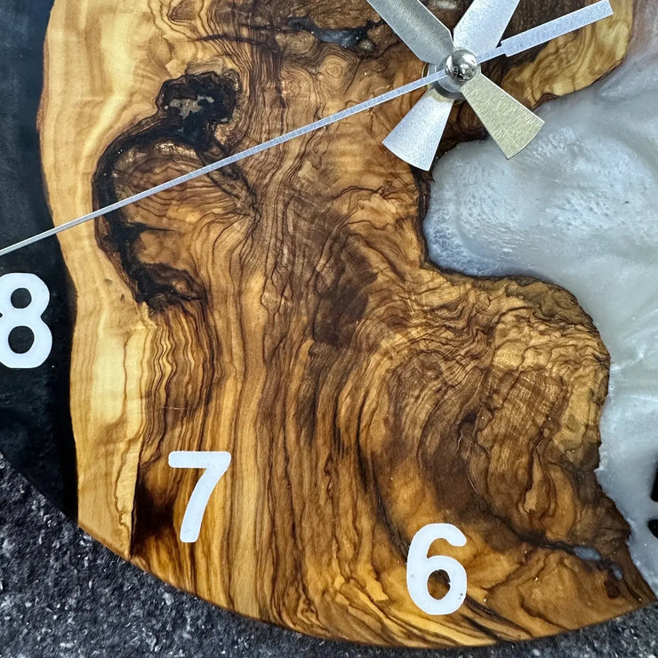 Black and White Mixture Olive Wood Wall Clock - Art Wood Lab