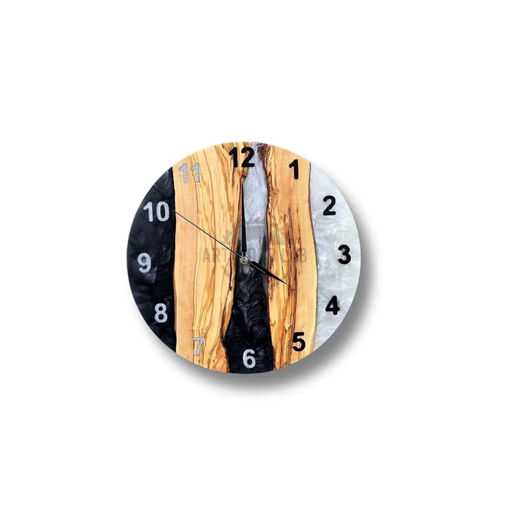 Black and White Mixture Olive Wood Wall Clock - Art Wood Lab