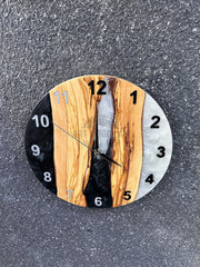 Black and White Mixture Olive Wood Wall Clock - Art Wood Lab