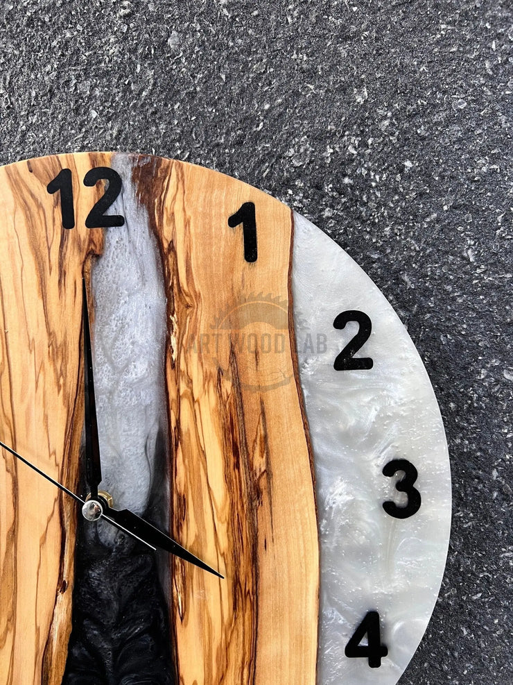 Black and White Mixture Olive Wood Wall Clock - Art Wood Lab