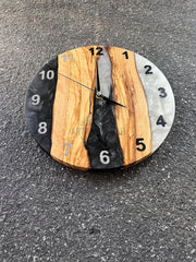 Black and White Mixture Olive Wood Wall Clock - Art Wood Lab