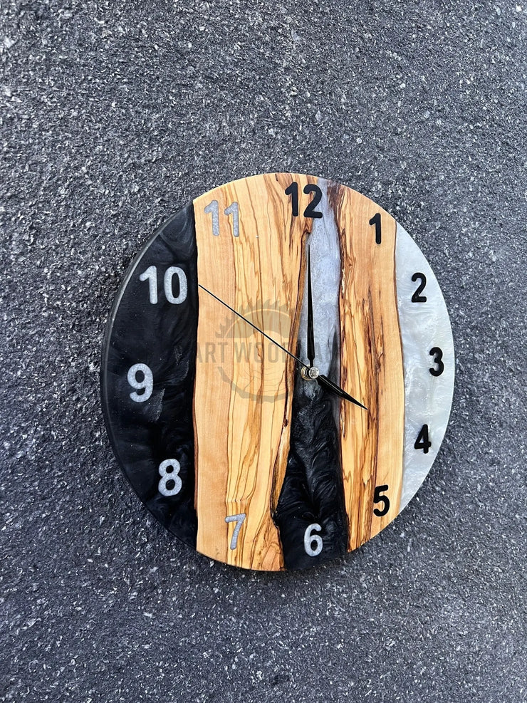 Black and White Mixture Olive Wood Wall Clock - Art Wood Lab