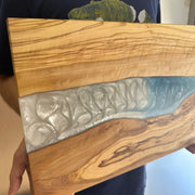 Blue and white Mix Olive Wood Board - Art Wood Lab