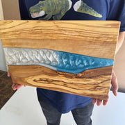 Blue and white Mix Olive Wood Board - Art Wood Lab