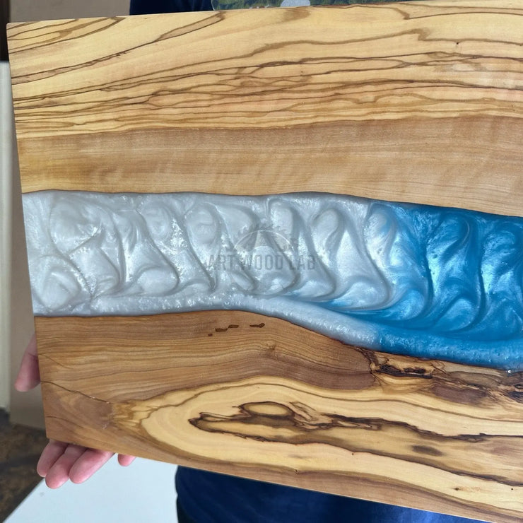 Blue and white Mix Olive Wood Board - Art Wood Lab