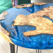 Blue coffee table in olive wood - Art Wood Lab