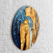 Blue olive wood and epoxy wall clock, unique gift - Art Wood Lab