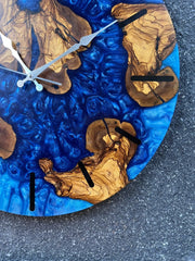 Custom Epoxy Blue Olive Wood Wall Clock , Custom wall clock - Art Wood Lab