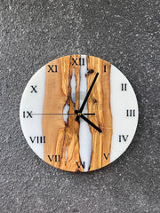 Custom Epoxy Wooden Clock White Olive Wooden Wall Clock - Art Wood Lab