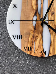 Custom Epoxy Wooden Clock White Olive Wooden Wall Clock - Art Wood Lab