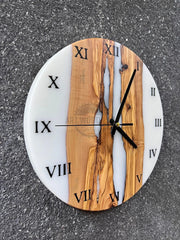 Custom Epoxy Wooden Clock White Olive Wooden Wall Clock - Art Wood Lab