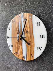 Custom Epoxy Wooden Clock White Olive Wooden Wall Clock - Art Wood Lab