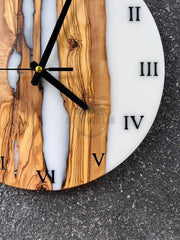 Custom Epoxy Wooden Clock White Olive Wooden Wall Clock - Art Wood Lab