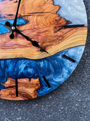 Custom Epoxy & Olive Wood Wall Clock - Art Wood Lab