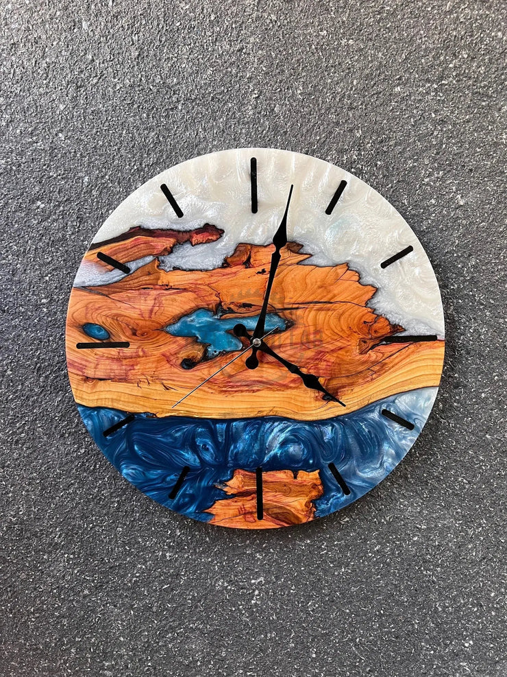 Custom Epoxy & Olive Wood Wall Clock - Art Wood Lab