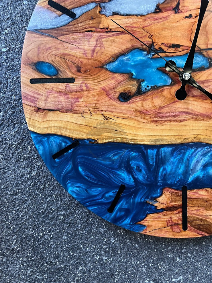 Custom Epoxy & Olive Wood Wall Clock - Art Wood Lab