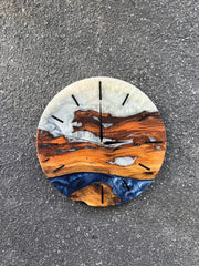 Custom Epoxy blue white toning & Olive Wood Wall Clock - Art Wood Lab