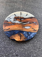 Custom Epoxy blue white toning & Olive Wood Wall Clock - Art Wood Lab