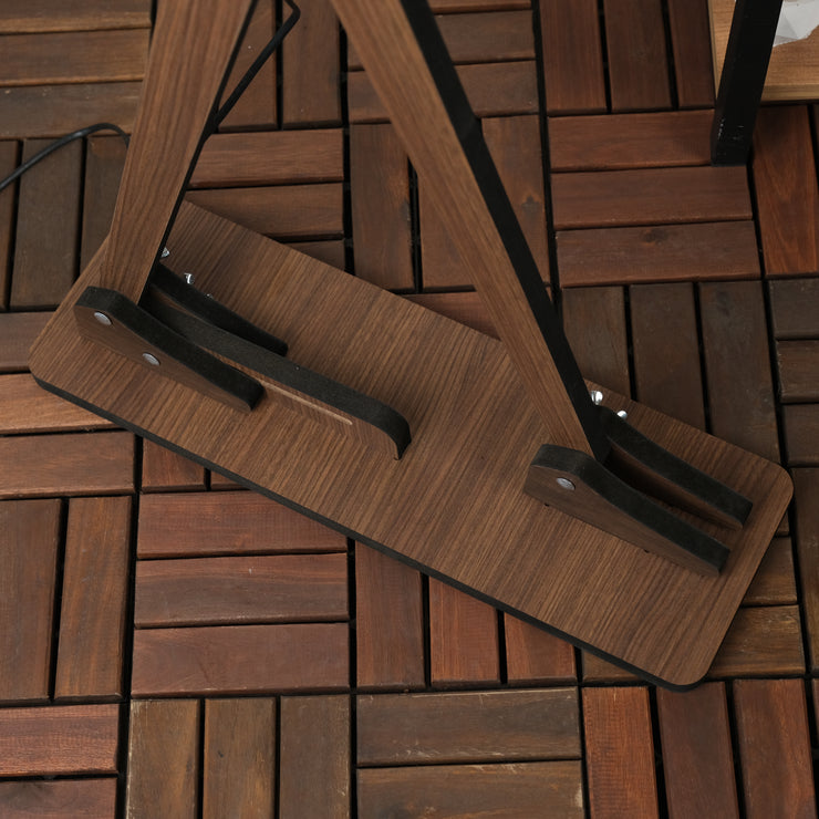 Handmade wooden floor lamp base showcasing sturdy construction and natural wood finish on a stylish parquet floor.