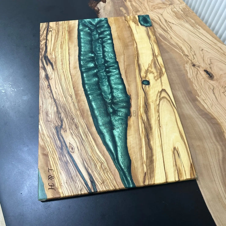 Deep Turquoise Olive Wood Board - Art Wood Lab