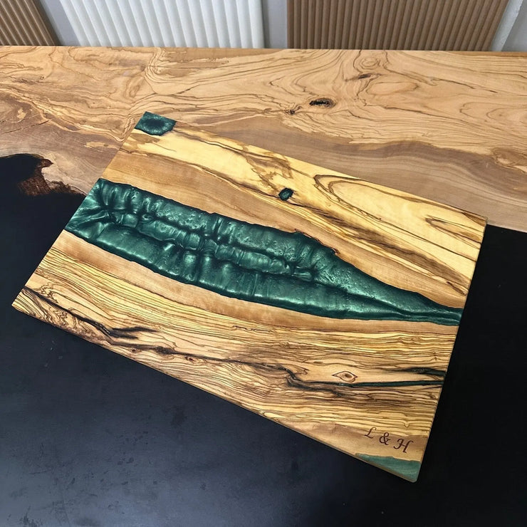 Deep Turquoise Olive Wood Board - Art Wood Lab