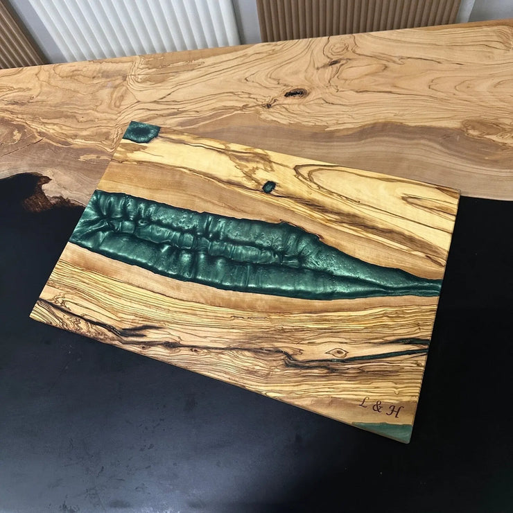 Deep Turquoise Olive Wood Board - Art Wood Lab