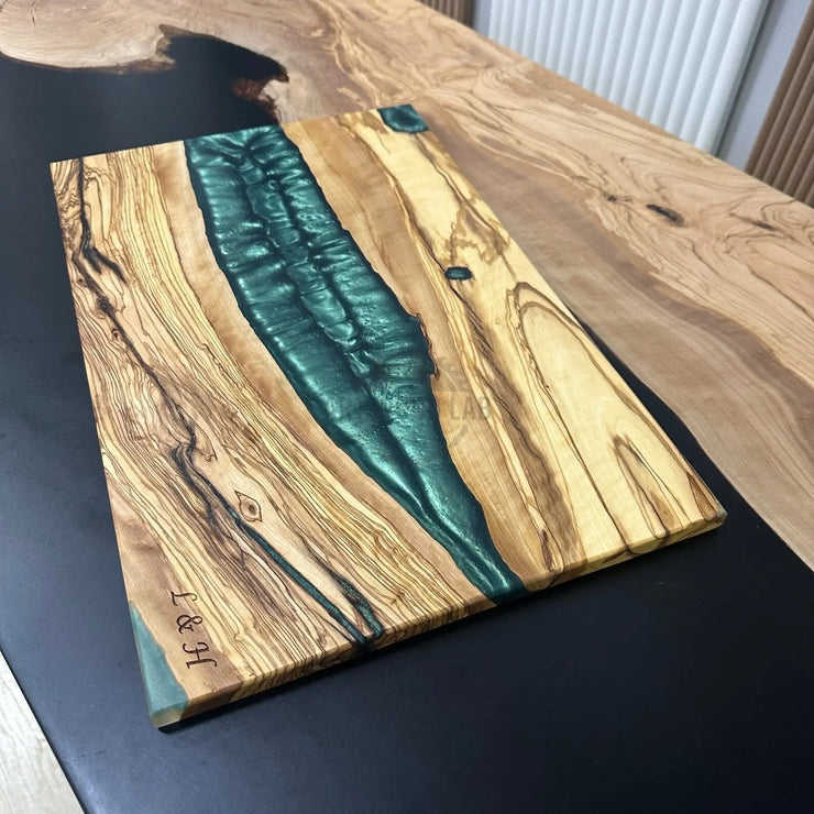 Deep Turquoise Olive Wood Board - Art Wood Lab