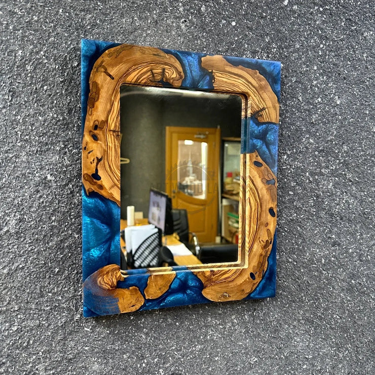 Epoxy and Olive Wood Frame Mirror, Modern Wall Decor - Art Wood Lab