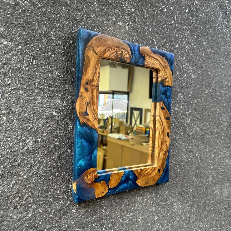 Epoxy and Olive Wood Frame Mirror, Modern Wall Decor - Art Wood Lab