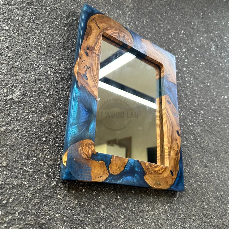 Epoxy and Olive Wood Frame Mirror, Modern Wall Decor - Art Wood Lab