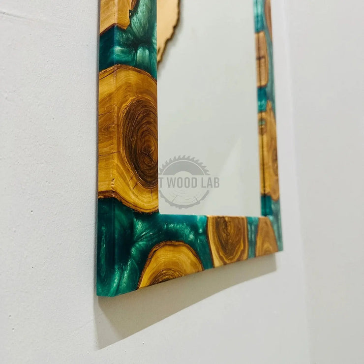 Epoxy and Olive Wood Frame Mirror, Modern Wall Decor - Art Wood Lab