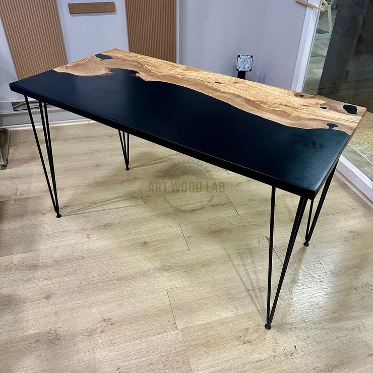 Epoxy black dining table , wood table - Art Wood Lab