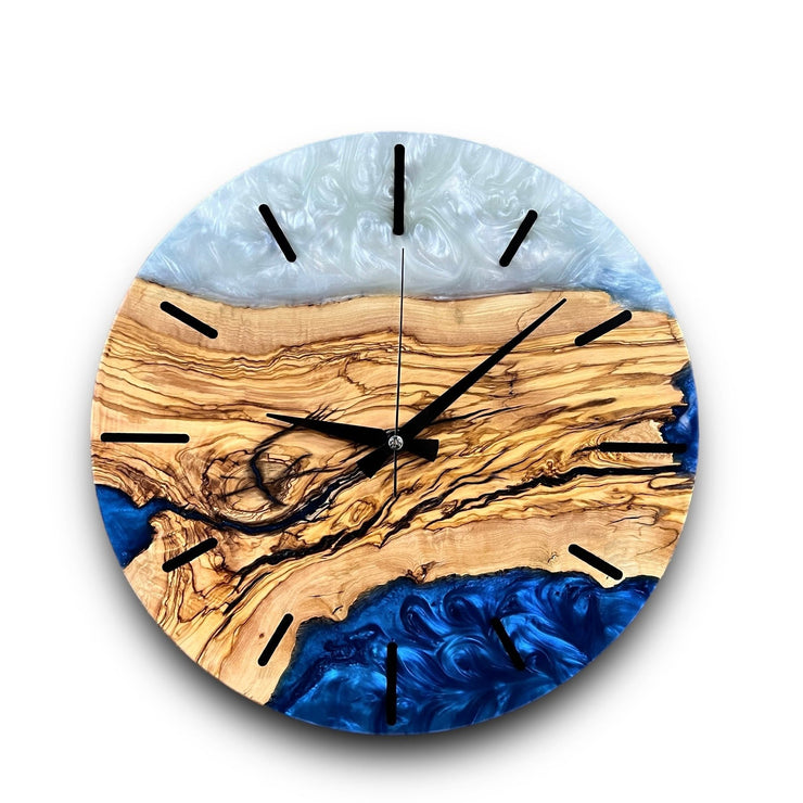 Unique Wall Clock - Epoxy Resin & Olive Wood, Custom Home Decor, Home Gift, Unique Gift - Art Wood Lab