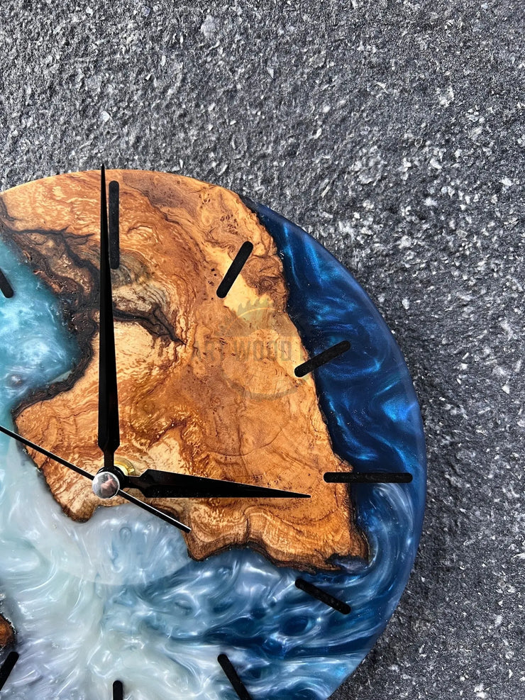 Shades of Blue Olive Wood Wall Clock - Art Wood Lab