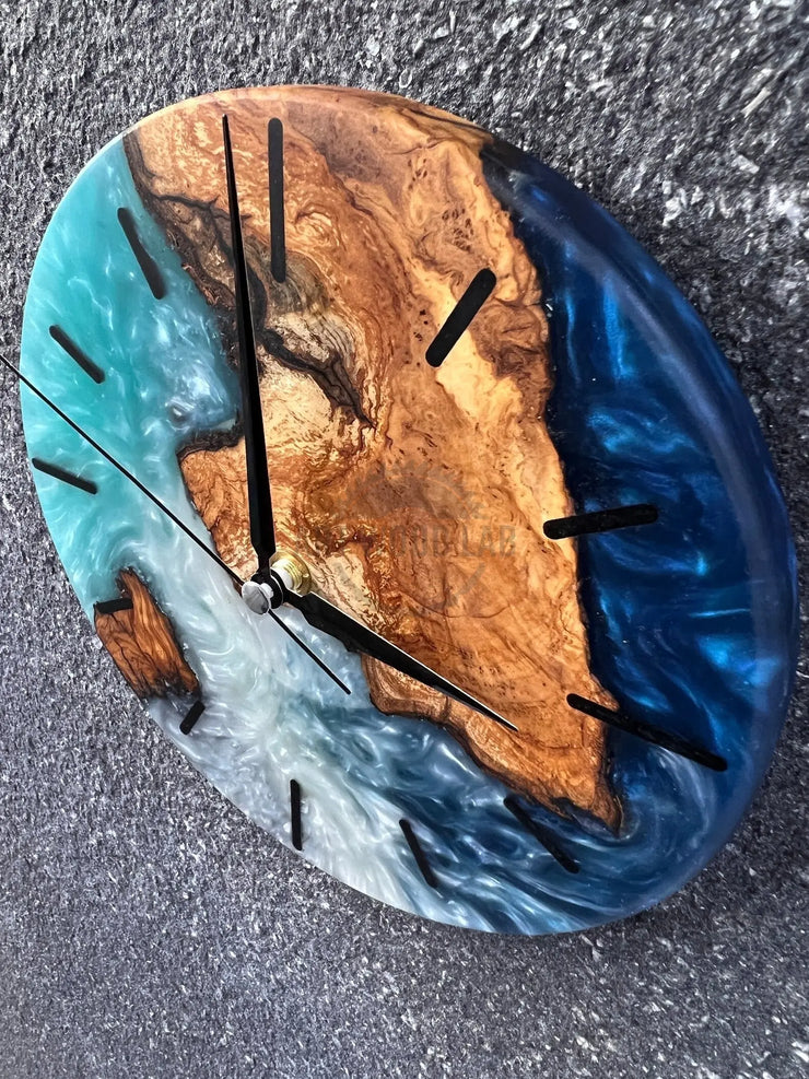 Shades of Blue Olive Wood Wall Clock - Art Wood Lab