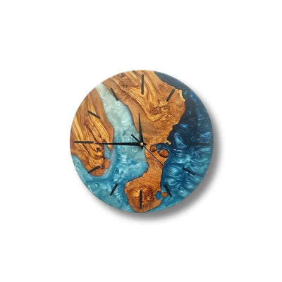 Shades of Blue Olive Wood Wall Clock - Art Wood Lab