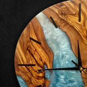 Shades of Blue Olive Wood Wall Clock - Art Wood Lab