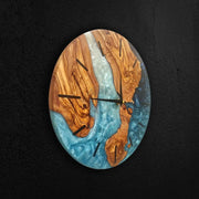 Shades of Blue Olive Wood Wall Clock - Art Wood Lab