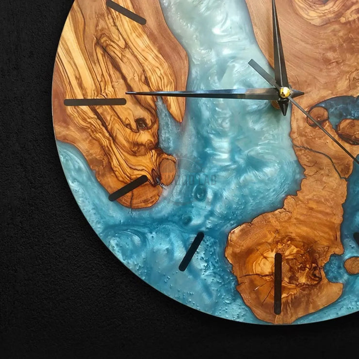 Shades of Blue Olive Wood Wall Clock - Art Wood Lab