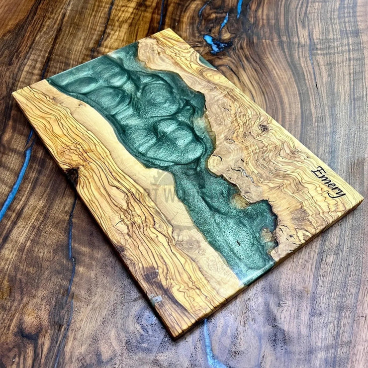 Turquoise Olive Wood Board - Art Wood Lab