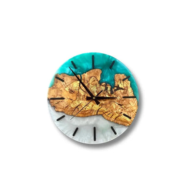 Turquoise white toning Olive Wood Wall Clock - Art Wood Lab