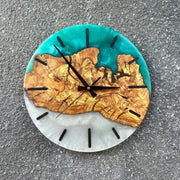 Turquoise white toning Olive Wood Wall Clock - Art Wood Lab