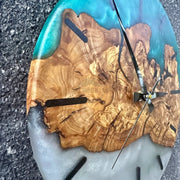 Turquoise white toning Olive Wood Wall Clock - Art Wood Lab