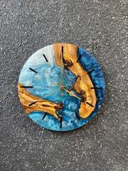 White Blue Olive Wood Wall Clock - Art Wood Lab