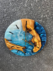 White Blue Olive Wood Wall Clock - Art Wood Lab