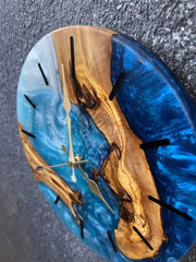 White Blue Olive Wood Wall Clock - Art Wood Lab