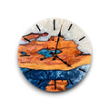 Blue and white resin olive wood wall clock with natural wood grain